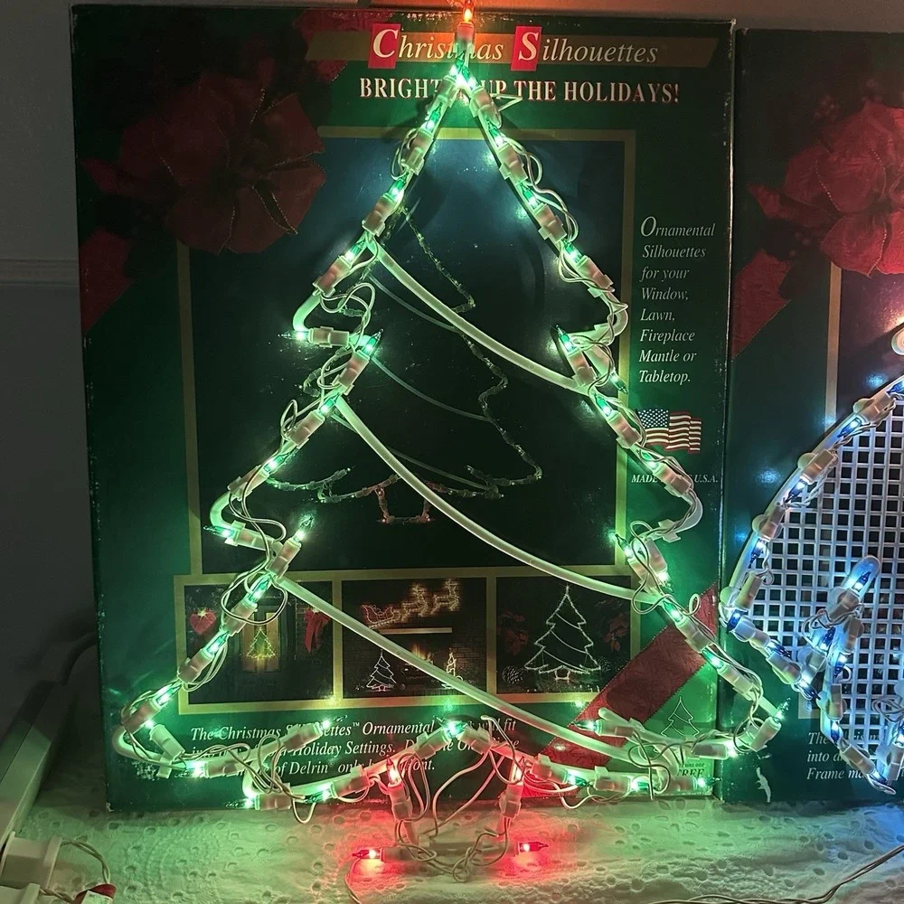 Lot /2 Christmas Silhouettes Light Up Tree &‎ Shooting Star Window Vintage 1995